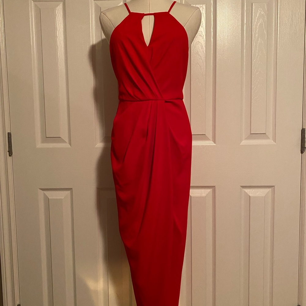 EVER NEW Striking Red Midi Dress with Keyhole Detail